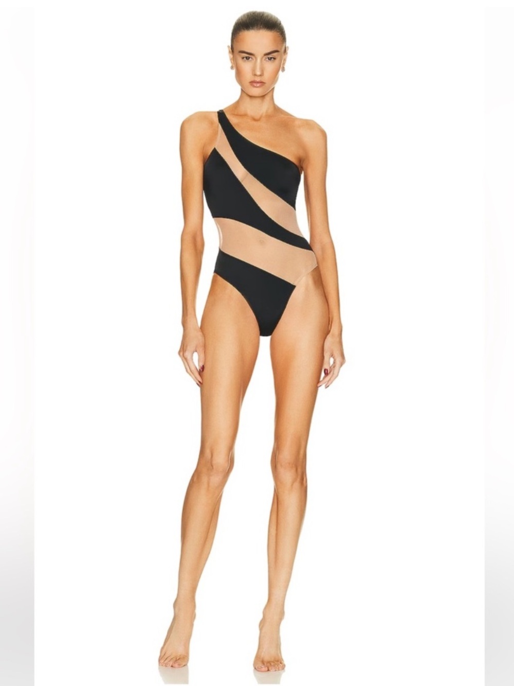 Norma Kamali mesh stripe one piece swimsuit size small
